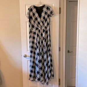 INC International Concepts Checkered Faux Wrap Maxi Dress